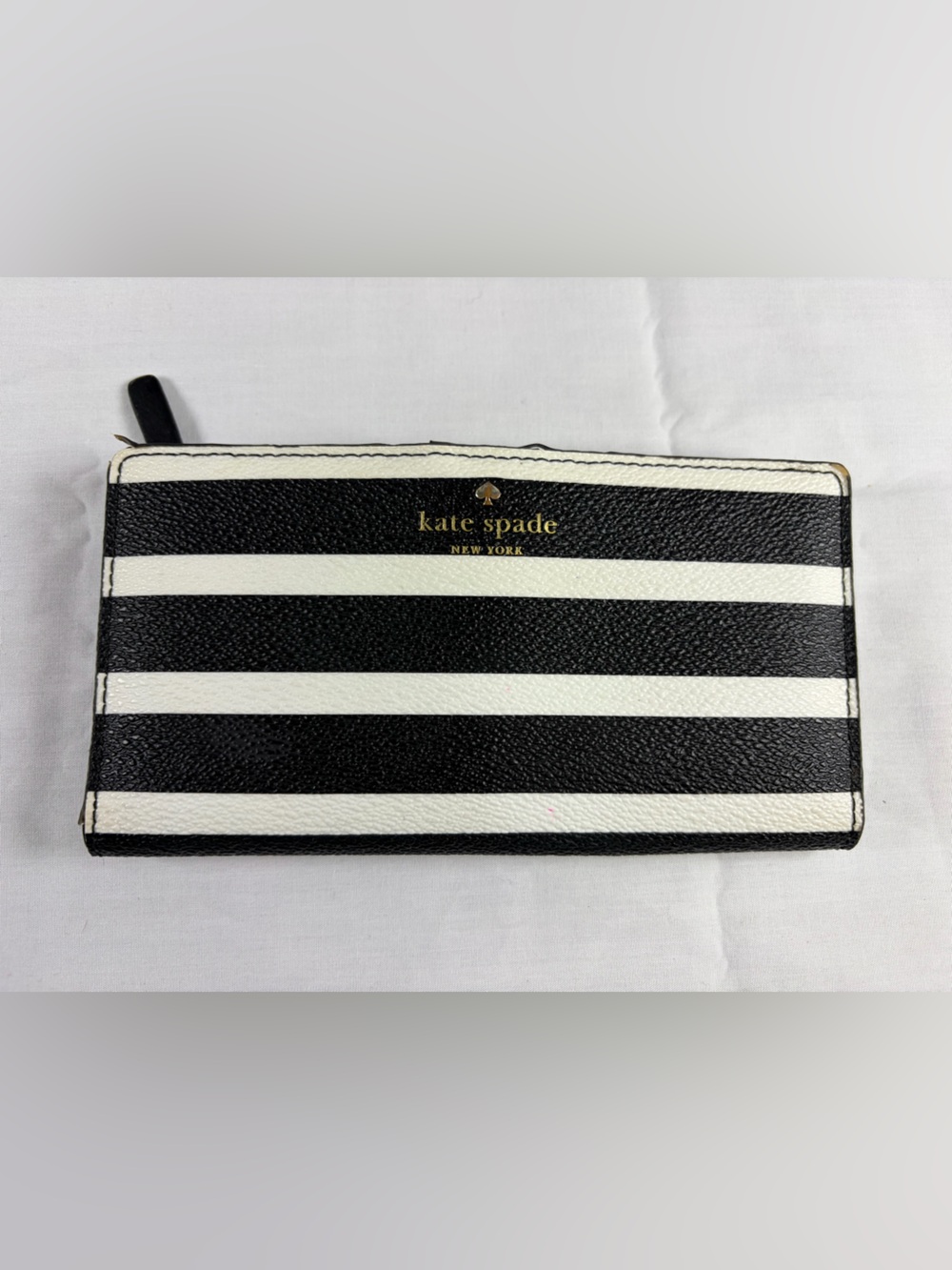 kate spade Black and White Striped Zip Around Wallet